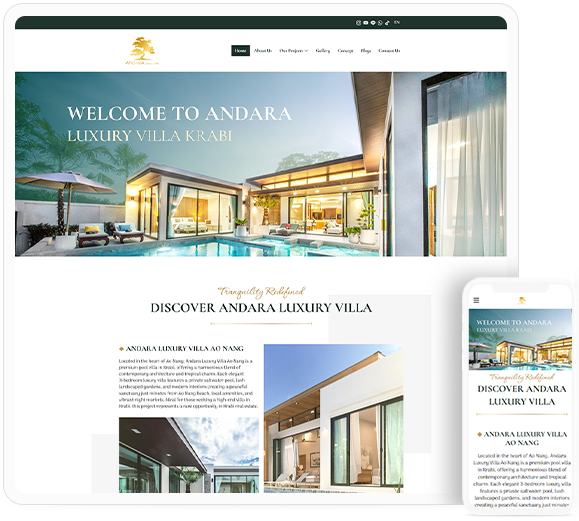 ทำเว็บไซต์ Andara Luxury Villa บ้านพักพูลวิลล่าในจังหวัดกระบี่